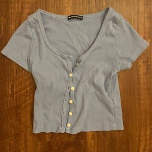 Baby Blue Brandy Melville Button Down Cropped Tee